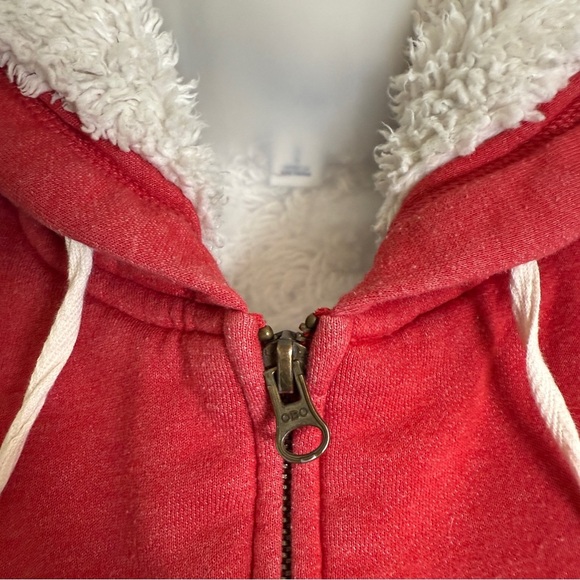 Old Navy Full Zip Hoodie Women’s Large Red‎ Grunge Warm Fuzz Lined Skater Jacket - Picture 5 of 12